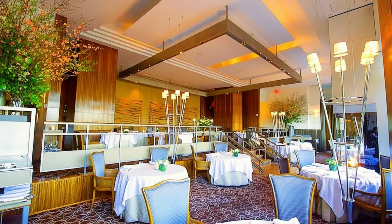 The Per Se dining room overlooking Columbus Circle and Central Park